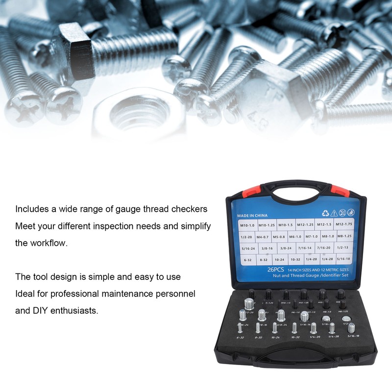 26 PCS Nut Bolt Thread Checker High Accuracy Carbon Steel