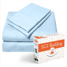 SGI 500 TC 100% Egyptian Cotton Bed Sheets, Luxurious for Premium Hotel Quality 4Pc Sheet Set - 1 Fitted Sheet, 1 Flat Sheet & 2 Pillowcase 15" inch Deep Pocket (Olympic Queen, Light Blue Solid)