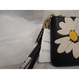 Coach Floral Small Wristlet Black Leather New