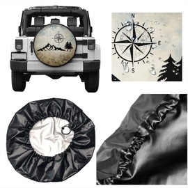 cozipink Nature Mountain Compass Spare Tire Cover Wheel Protectors Weatherproof Universal for Trailer Rv SUV Truck Camper Travel Trailer 14" 15" 16" 17" (17in)