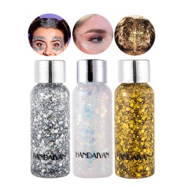 Body Glitter Chunky Glitter Liquid Face Glitter Eyeshadow Glitter Festival Glitter Cosmetic Comes with 1 Spoon Face Hair Nails Makeup Long Lasting Sparkling White + Silver + Gold