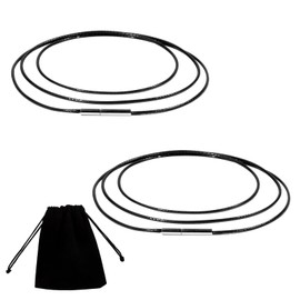 Faux Leather Necklace 2 Pieces Leather Cord Necklace 2 mm Black Braided Leather Chain Leather Cord with Stainless Steel Clasp and Velvet Bag for Men Women, Wax cord, stainless steel