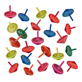 Relaxdays Spinning Tops Set of 24, Wooden Spinning Tops for Children, Children's Birthday Gift, Girls & Boys, Small Toy, Colourful