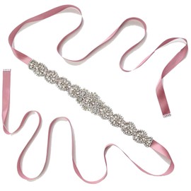 Cinturones de novia para mujer, diamantes de imitación brillantes con perlas hechas a mano para novia y dama de honor, Rosa (Dusty Rose), Talla única