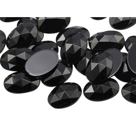 Allstarco 25x18mm Jet Black H101 1" Large Flat Back Oval Acrylic Rhinestones Cosplay Gems Plastic Jewels Embelishments DIY Crafts - 20 Pieces
