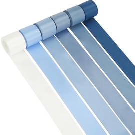 HUIHUANG Blue Ribbon 1-1/2" Dusty Blue/French Blue/Antique Blue/Navy/Light Blue and White Satin Ribbons for Wedding Flower Bouquet Hair Bows Gift Wrapping Crafts- 6 Rolls, Total 30 Yards