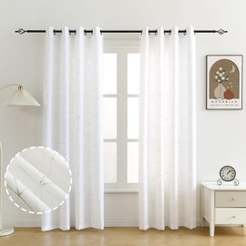 Taisier Home - Paneles de cortina de lino plateado con ojales metálicos geo marroquíes, cortinas de color crema para recámara, sala de estar, tratamientos de ventana de filtrado de luz, 52 pulgadas de