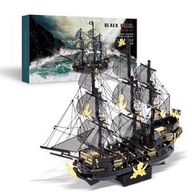 Piececool 3D Puzzles for Adults, Black Pearl Pirate Ship Metal Model Kits, 3D Watercraft Model Building Kit, DIY Craft Kits for Family Time, Great Christmas Gifts, 307Pcs