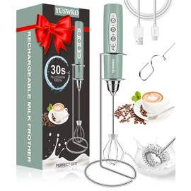 YUSWKO Milk Frother Handheld for Coffee with Stand, Rechargeable Drink Mixer with 3 Heads 3 Speeds Electric Coffee Frother Whisk, Gift for Many Occasions and Festival