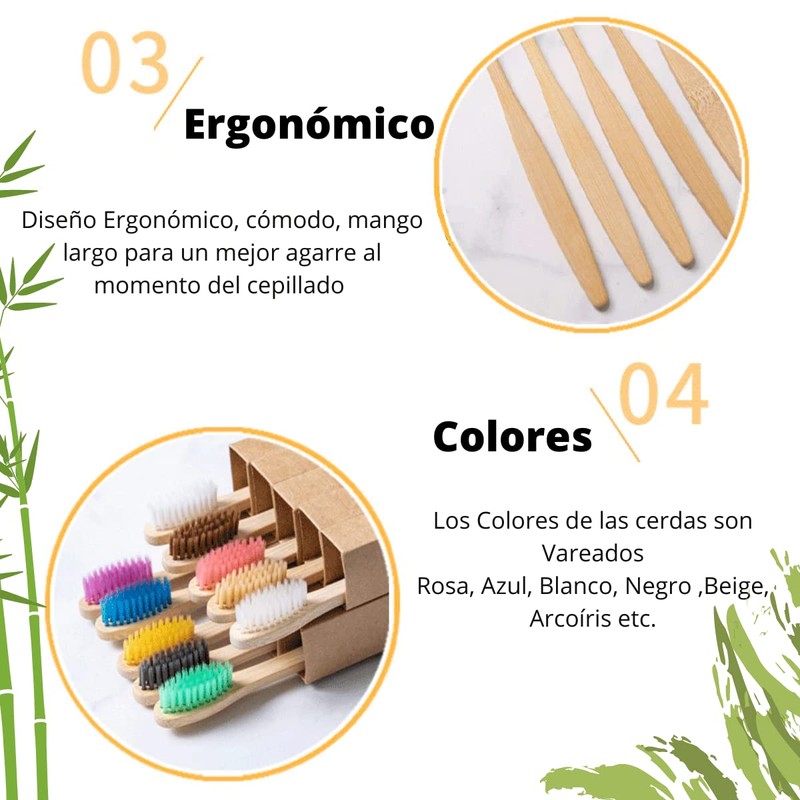 Cepillo Dientes Bambú Biodegradable Ecológico con Caja 10pz (Negro)