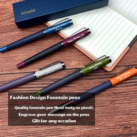 Custom Fountain Pens-Luxury Refillable Pens- 5 Pens 10 extra Black Ink Cartridges, Engraved Personnal Name/Slogan/Phone Number, Perfect for Bank, Office, any occations