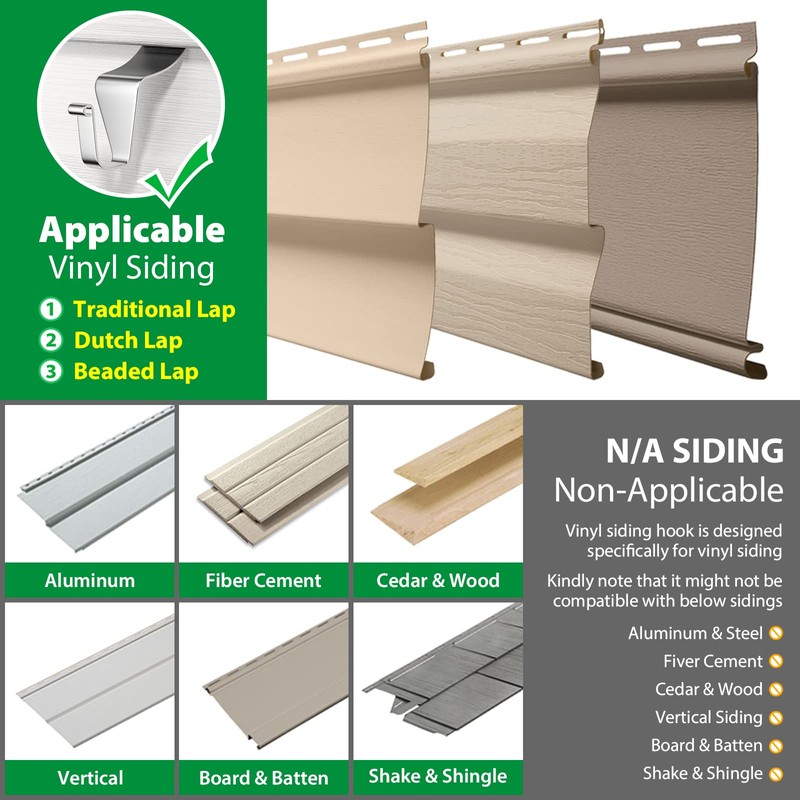 Booda Brand Vinyl Siding Hooks, Heavy-Duty Stainless Steel Siding Hooks