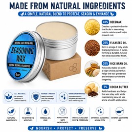 Cast Iron Seasoning Wax, 4 OZ Natural Conditioner for Skillet & Griddle Care Carbon Steel Pan Treatment, Restore Nonstick Surface, Food Grade Oil Blend for Grill