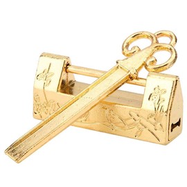 Mini Chinese Style Traditional Magpie Flowers Padlock Small Key for Vintage Furniture Padlock Vintage (Gold)