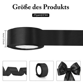 40 mm, 23 Metres Satin Ribbon Black Gift Ribbon Black Gift Ribbon Wide Ribbon Black Father's Day Gift Gift Ribbon Black Ribbon Mourning Bow Decorative Ribbon Wide Satin Ribbon