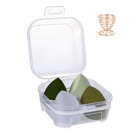 Makeup Sponge 4 Pcs Beauty Blender Set Foundation Blending Sponge,Multi-colored Makeup Sponges with Storage Box and 1 Holder， Flawless for Liquid, Cream, and Powder(Green)