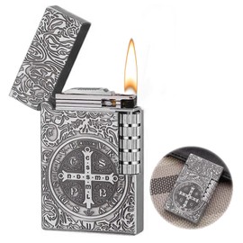 Lighter, Relief Design, Side Wheel Frosted Lighter, refillable Butane Lighter, Soft Flame Lighter, flip Lighter, Outdoor, Camping, Men's Gift（Free of Butane Gas）