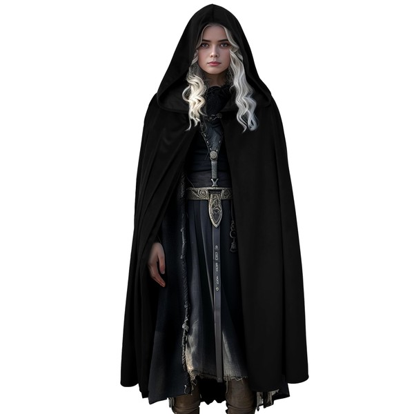 lckellong Renaissance Hooded Cloak Halloween Costume, Medieval Cosplay Wizard Witch