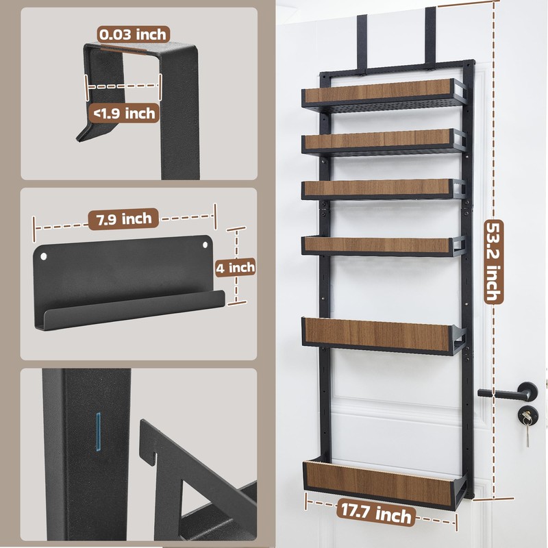 Fulifix Over The Door Pantry Organizer with Solid Wooden Baskets,