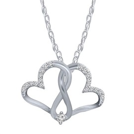 Two Tone Plated 925 Sterling Silver 0.21 CT Round Cut Natural Diamond Twirl Heart Pendant Necklace with 18" Chain- Diamond Color : H-I, Clarity : I1-I2- Choice of Silver Plated (Yellow, White, Rose)