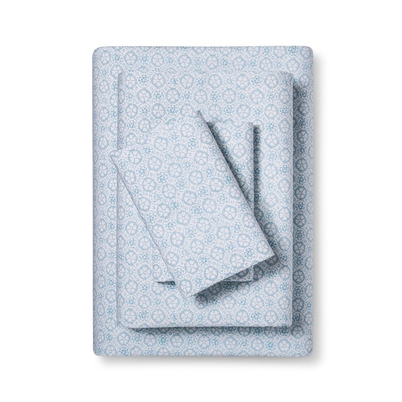 Simply Shabby Chic Embroidered Hem Printed Sheet Set White/Blue (Twin)