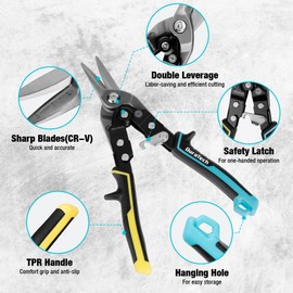 DURATECH 3PCS Aviation Snips Set | 10 Inch Left Straight Right Cut Tin Snips for Cutting Metal Sheet | CR-V Steel Heavy Duty Tin Snips with Visible Cutting Length