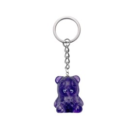 RECKSI Healing Crystal Stone Bear Keychain, Cute Carved Bear Purse Charm for Women, Key Chain Accessories for Car Keys, Purse and Backpack, Natural Gemstone Gift for Good Luck, Amethyst