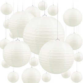 Jangostor 20PCS Cream Paper Lanterns Round Paper Lantern Off White Paper Lanterns Decorations Different Sizes Hanging Paper Lanterns Large for Wedding Birthday Celebrations Garden Ceiling