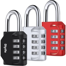 Diyife Pack of 3 Combination Lock, 4-Digit Combination Padlock, Weatherproof Metal, Plated Steel Combination Lock for School, Gym Locker, Hasp, Black, Red, Silver