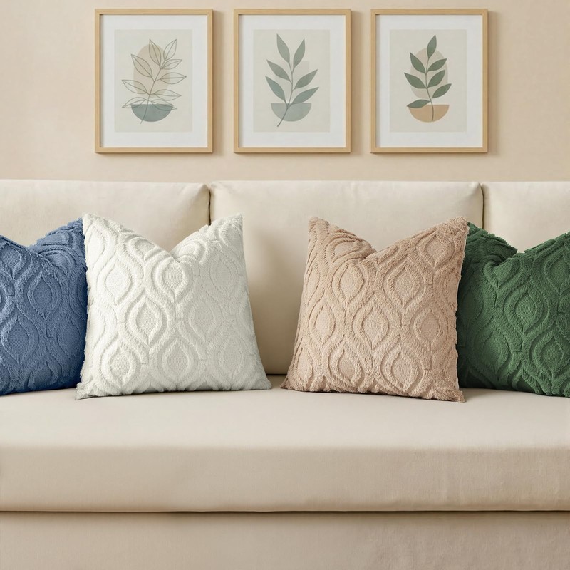 Faux Fur Plush Soft Blue Throw Pillow Covers 18x18 Set