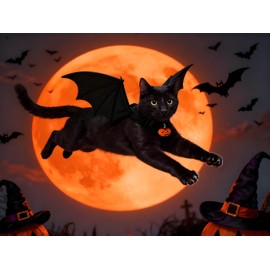 Deluxe Enhanced Cat Halloween Costume Bat Wings with Pumpkin Bells - Premium Upgraded Pet Apparel for Cats & Small Dogs, Adjustable Secure Fit for Halloween Party, Christmas, Birthday Dress Up