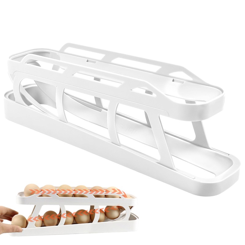 Rolling Egg Dispenser 2 Tier Space Saving Automatic Roll Down