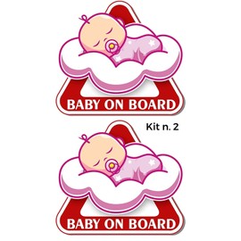 TLDSHOP® - Set of 2 Baby on Board Stickers - Car Stickers - Strong PVC for Outdoor Use (Pink/Girl)