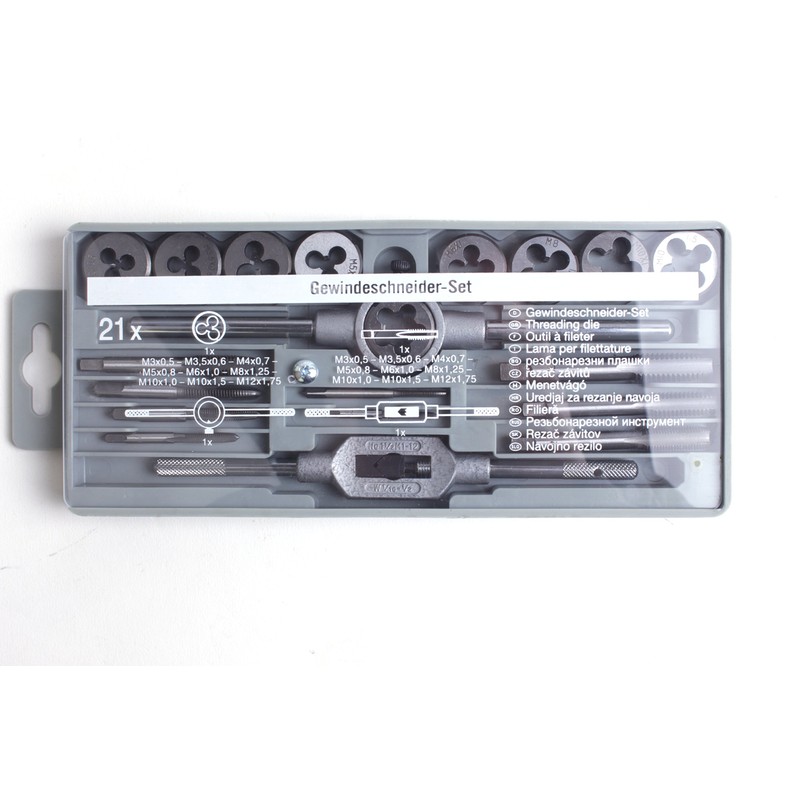 Threading die set from GSR 00706020, 21&nbsp;pieces, 25&nbsp;x 9&nbsp;M3-M12&nbsp;