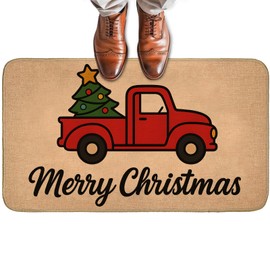 Turamurra Merry Christmas Red Truck Doormat for Front Door Outdoor Indoor, Non-Slip Welcome Mat with Farmhouse Holiday, Entry Rug for Porch, Home, Office, Living Room, Bathroom Decor 29.5x17 Inch