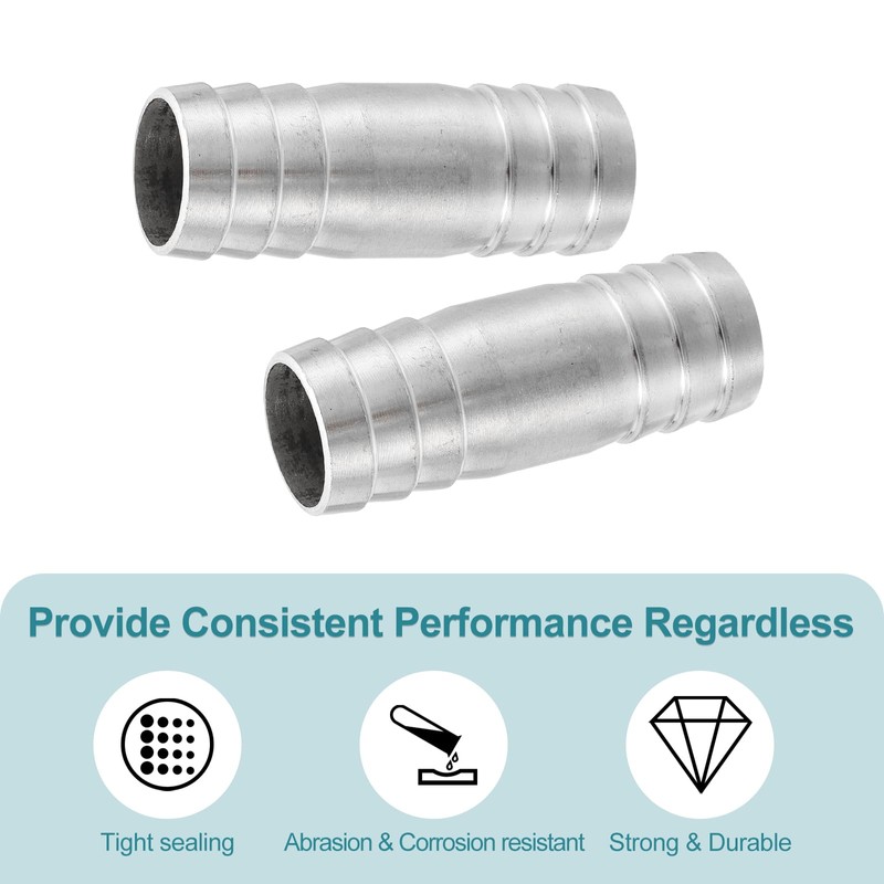 sourcing map 2Pcs 22x60mm Hose Barb Equal Pipe Fitting, 304