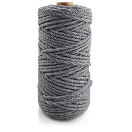 Netuno 1 x Macrame Yarn, Grey, 3 mm, 50 m, Triple-Twisted Cotton Cord, Natural Cord, Cotton Craft Cord, 3-Ply Twisted Cotton Cord