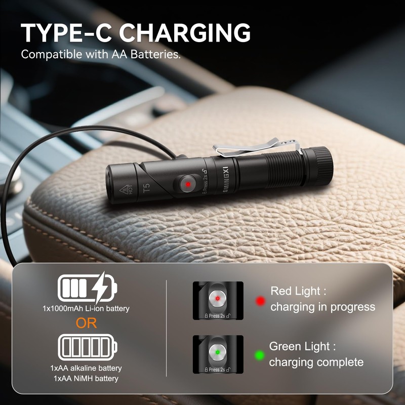 SMINGXI T5 1400 Lumens Rechargeable LED Flashlight, 90 Degree Adjustable