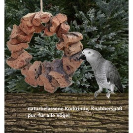 Vogelschaukel, großer Korkring mit viel Korkrinde zum schaukeln und knabbern für Wellensittich, Nymphensittich und andere kleine Vögel