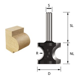 ENT Bull Nose Bit TC Shank (C) 8 mm, Diameter (A) 9,5 mm, B 17,5 mm, R 4,76 mm, D 32 mm, Bull Nose Ø22,3mm