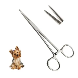 Pet Dog Ear/Nose Hair Puller Grooming Hemostat Locking Forceps Pliers, 4.9" (12.5cm) (Straight)