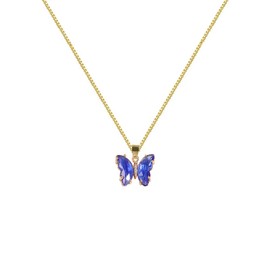 Dainty Blue Crystal Necklace Cute Small Butterfly Necklace September Birthstone Rhinestone Pendant Necklace for Women Men Birthday Jewelry Gift