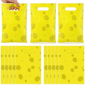 Eaasty 50 PCS Cartoon Yellow Sponge Gift Bags With Handles Plastic Party Favors Goodie Candy Bags for Gift Wrapping Happy Birthday Animated Party Decoration Supplies
