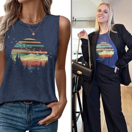 LUXVEER Women's Graphic Tees Sleeveless Crewneck T-Shirt Shirts Loose Fit Casual Cute Funny Print Tank Tops Vintage Casual Workout