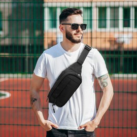 Bum Bag Men and Women, Sports Belt Bag with Extension Strap, Bum Bag, Waterproof Waist Bags for Outdoor Travel, Sports, Hiking, Jogging, Dog Walks, Black, black, Modern simplicity