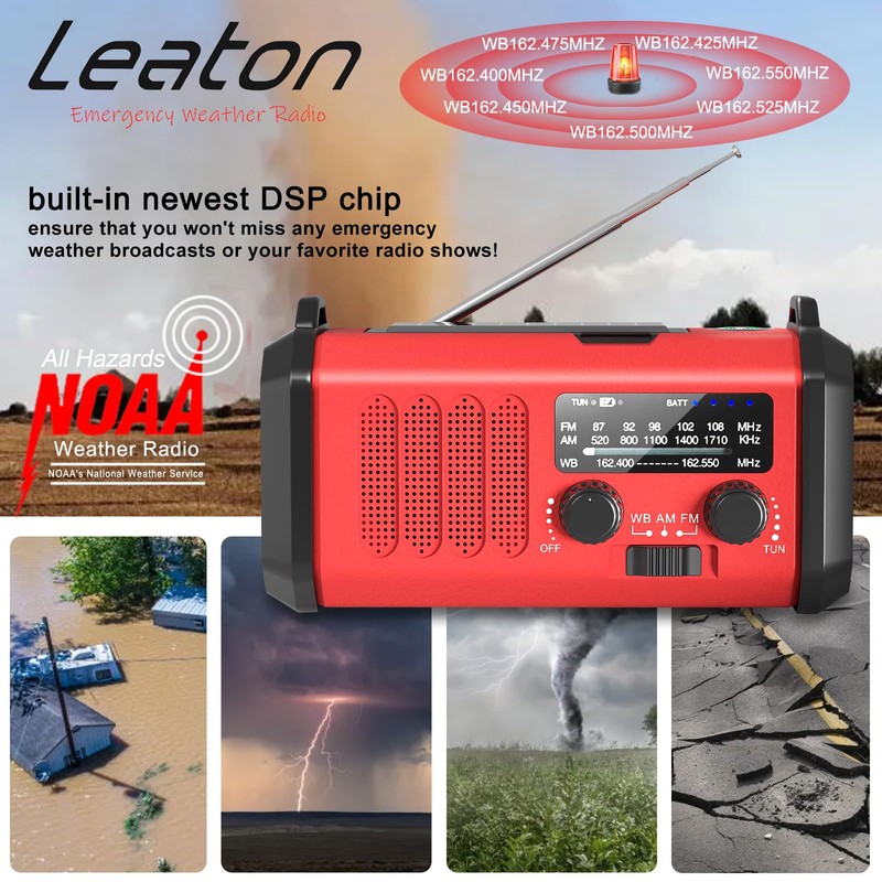 Leaton Emergency Radio NOAA Weather Radio Hand Crank & Solar