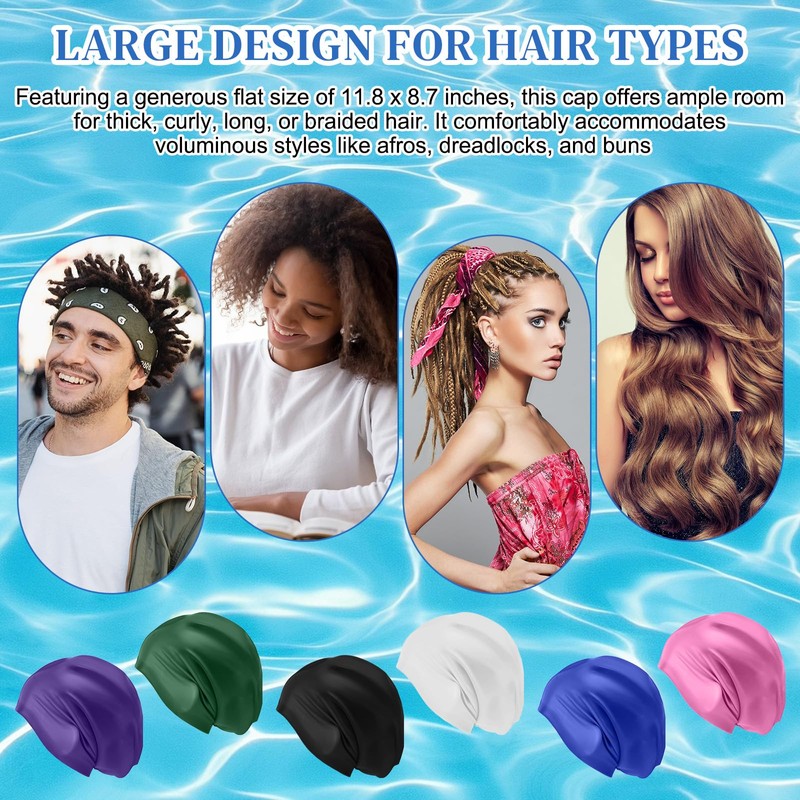 JolliLudo 6 Pcs Extra Large Swimming Cap for Braids and