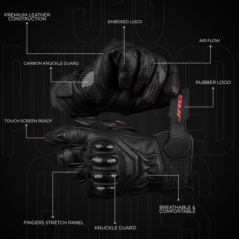 J.A.G. Leather Motorcycle Gloves for Men - Carbon Fiber Knuckle