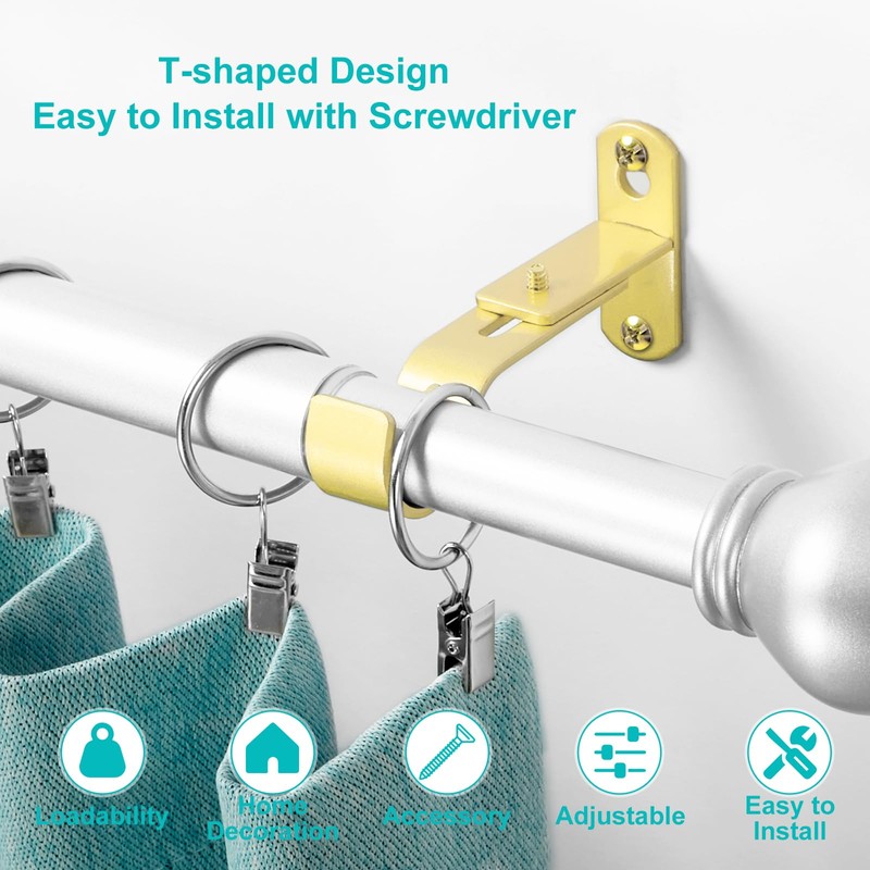 AMZSEVEN Adjustable Curtain Rod Brackets, Metal Window Drapery Rod Hanger
