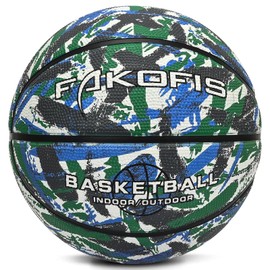 FAKOFIS Basketball, size 5, children's basketball size 3, outdoor indoor street basketball, arena training adults, camouflage colour, green, black, 5.